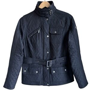 BARBOUR INTERNATIONAL | Lysley Quilted Fleece-Lined Belted Jacket Navy Blue US 8